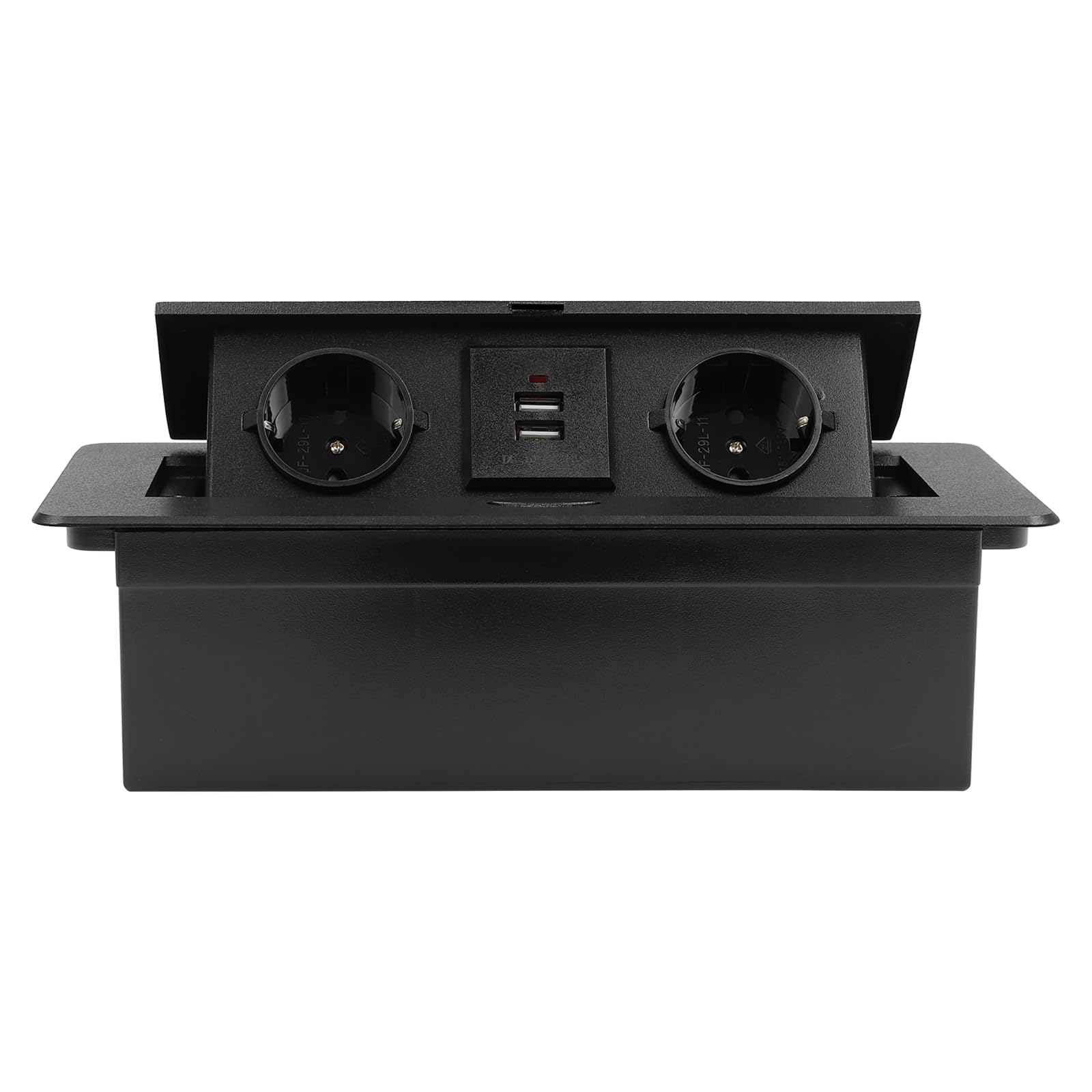 Enchufe empotrable retráctil con 2 puertos USB negro sin cable | Socket Pop Up de mesa, 2 USB y 2 euros, enchufe estándar para encimera