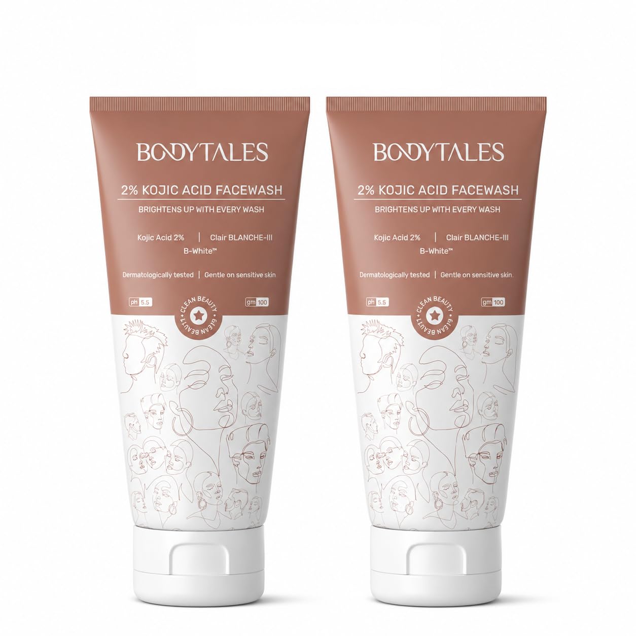 BODYTALES 2% Kojic Acid Face Wash | With Niacinamide & Alpha Arbutin | Reduces Dark Spots, Pigmentation & Blemishes - 100 g (Pack of 2)
