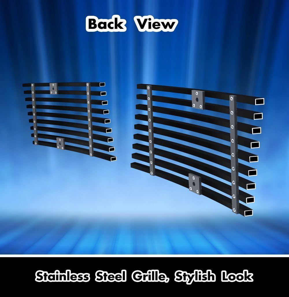 APS Compatible with Cadillac Escalade 2007-2014 Tow Hook Stainless Steel Black 8x6 Horizontal Billet Front Grill Grille Insert A66482J