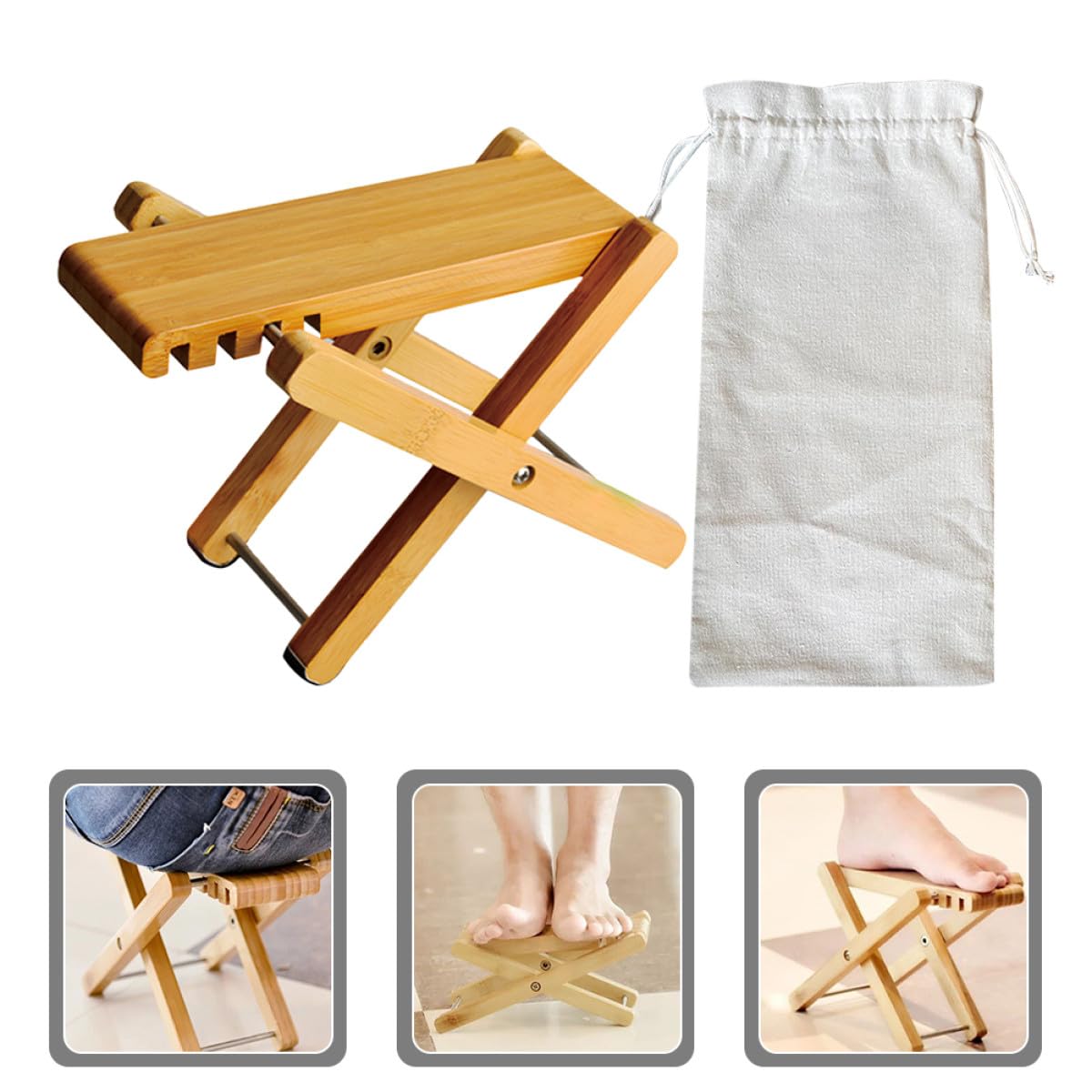 PRETYZOOM Poggiapiedi per Chitarra Pieghevole in Legno, Leggero e Portatile, con Borsa, per Utilizzo con Chitarra in Ufficio o Casa