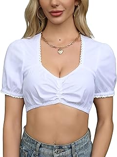 Zeagoo Dirndlbluse Kurzarm Dirndl Bluse Weiß Trachtenbluse Elegante Dirndl Damen Bluse Für Oktoberfest 38