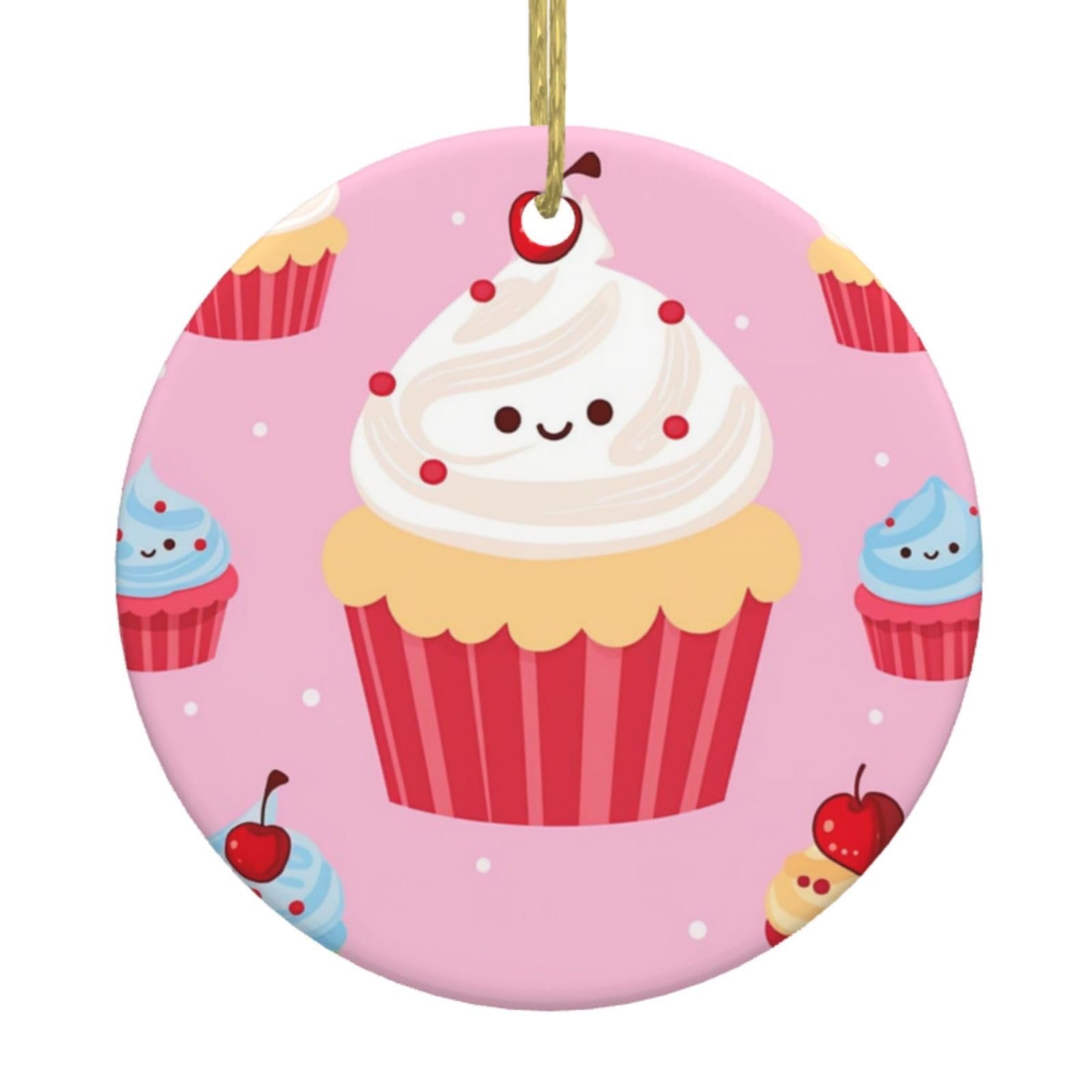 Fodpand Women's White Cute Cupcake Christmas Ornaments 2025, Gift Exchange For Men, Collectible Ceramic Ornament Round Hanging Ornaments For Christmas Tree Decoration