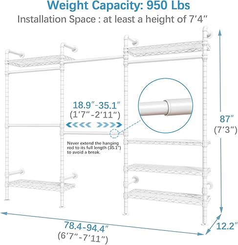 Miniatura 5 de Timate F3 Perchero resistente para colgar ropa, perchero industrial expandible montado en la pared, armario de almacenamiento ajustable, sistema de