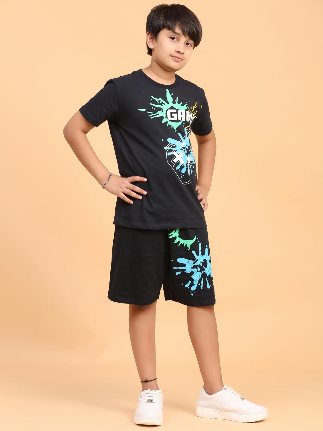 Ninos Dreams Boys Cotton T-shirt & Shorts Coord set (10-12 years, Navy Blue) - Image 3 thumbnail