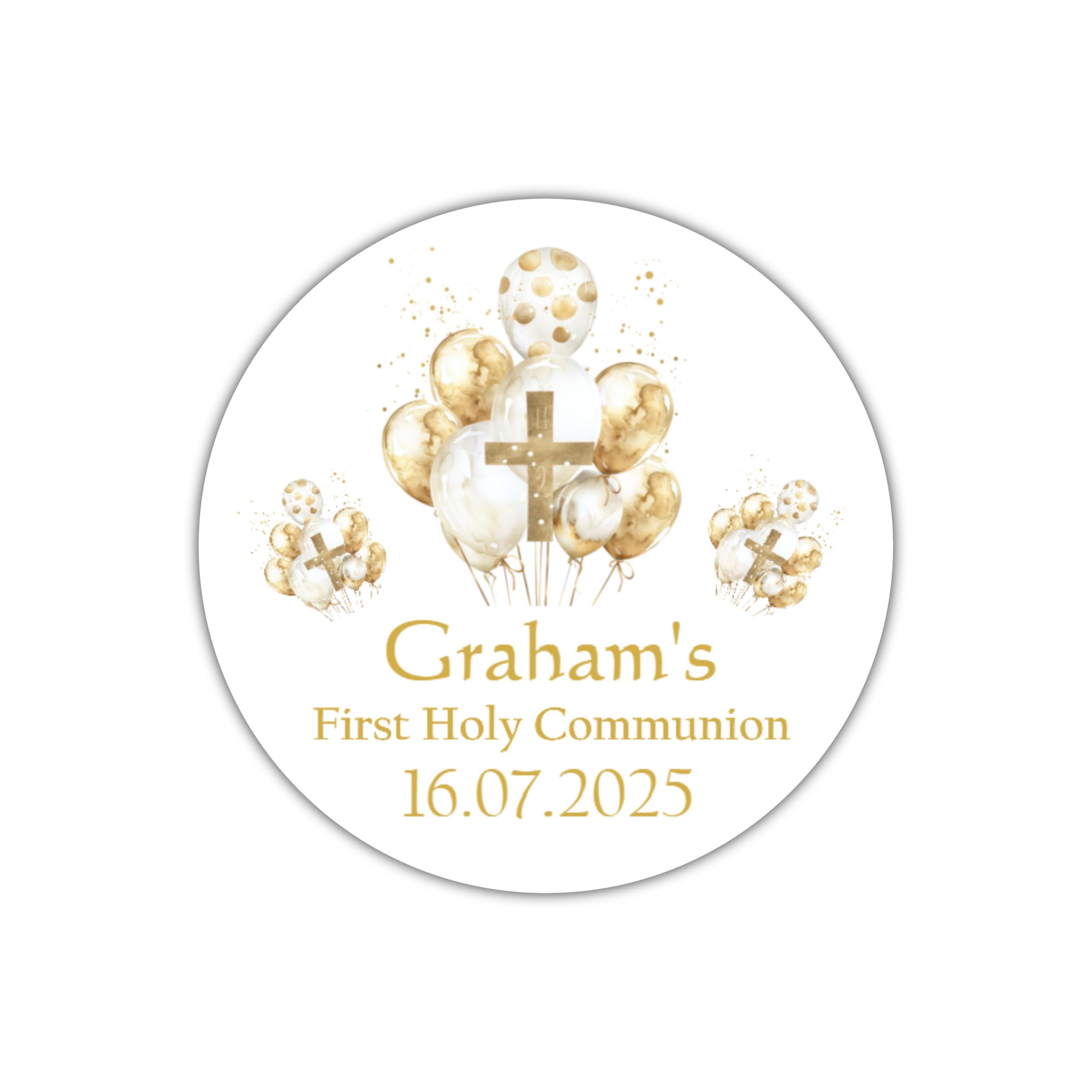 Five Star Party Supplies White Personalised First Holy Communion Stickers, Gold Cross And Balloon Design,Confirmations Stickers, Communion Party Favours