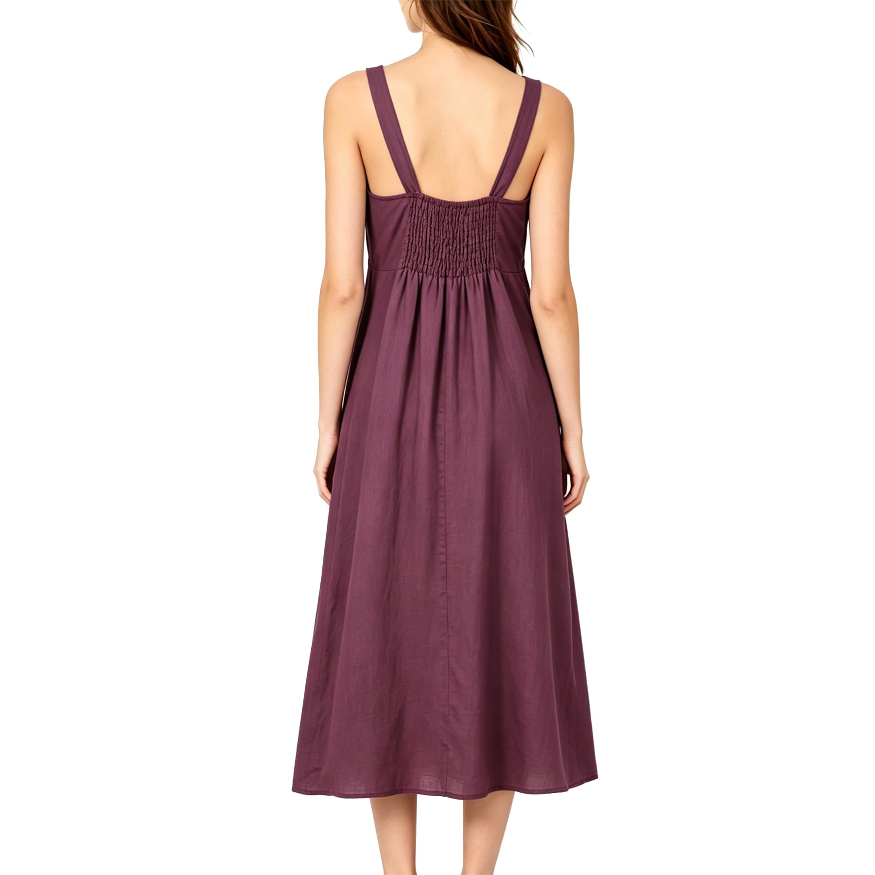 Amazhiyu Robe en lin pour femme - Robe d'été sans manches - Robe maxi à fleurs - Robe d'été - Col en V - Robe de plage longue - Robe de loisirs