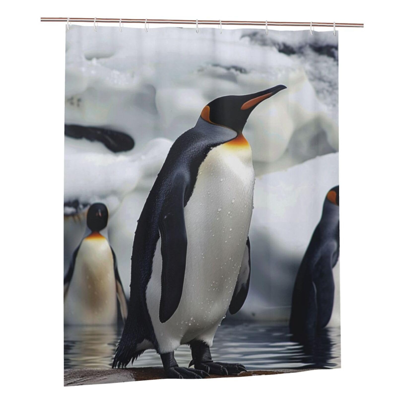 BWWHCCTI Penguin Printed Shower Curtain With 12 Plastic Hooks Opaque Quick Drying Waterproof Shower Curtains Sets For Bathroom 152x183 Cm