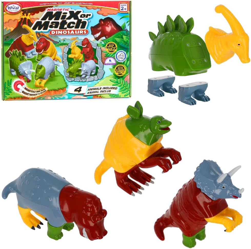 Magnetic Mix or Match Dinosaurs Toy Play Set, 16 Pieces