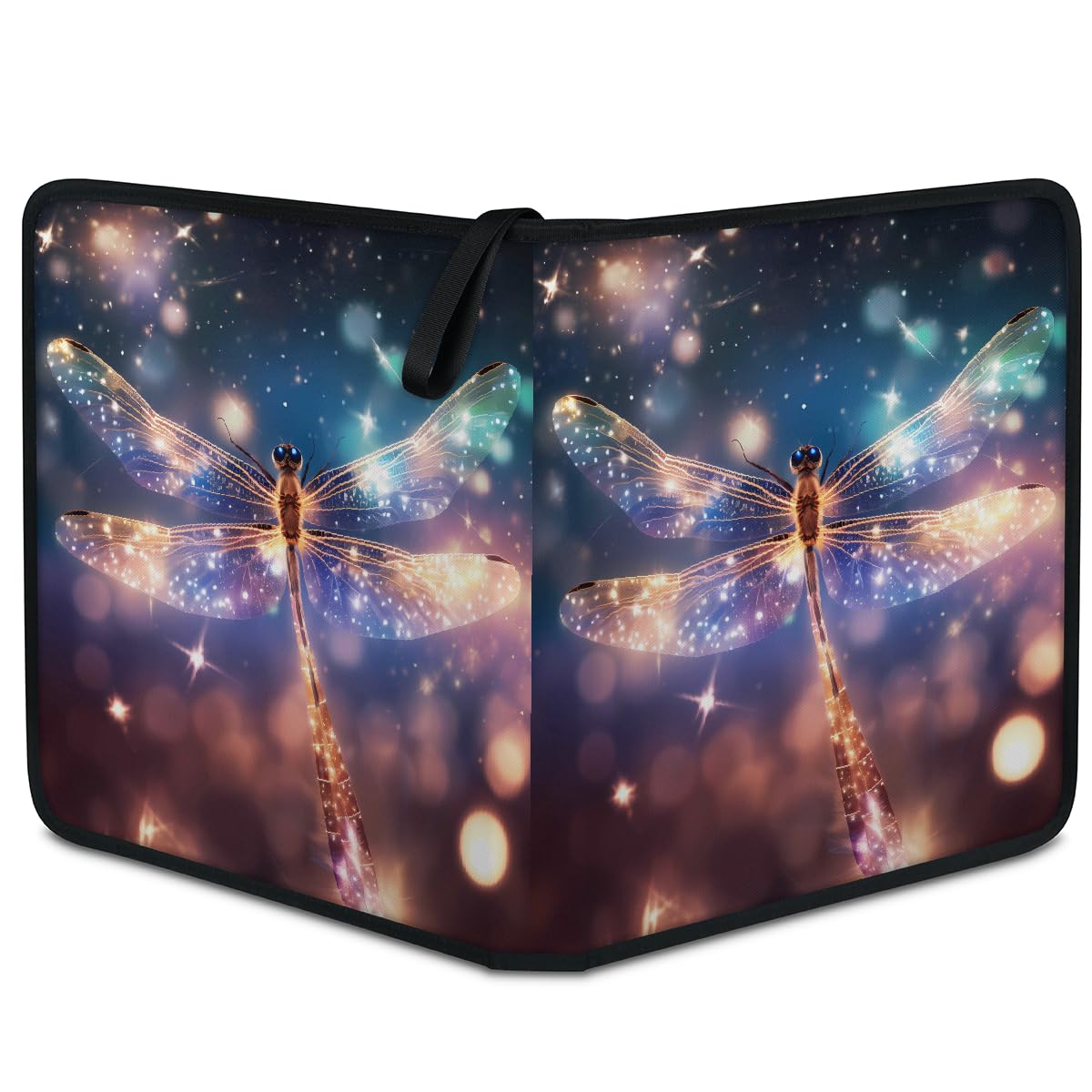 Carpeta de tarjetas coleccionables con 9 bolsillos con purpurina y libélula voladora, álbum de tarjetas con fundas extraíbles, libro de tarjetas impermeable con cremallera, capacidad para 50 páginas y