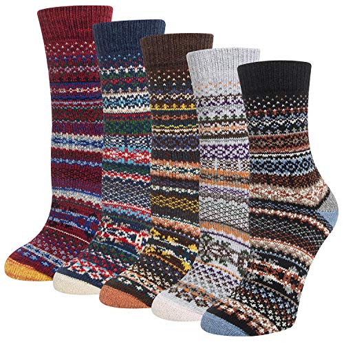 5 Pairs Womens Wool Socks Winter Cute Cat Warm Socks Thick Knit Cozy Socks Gifts for Women