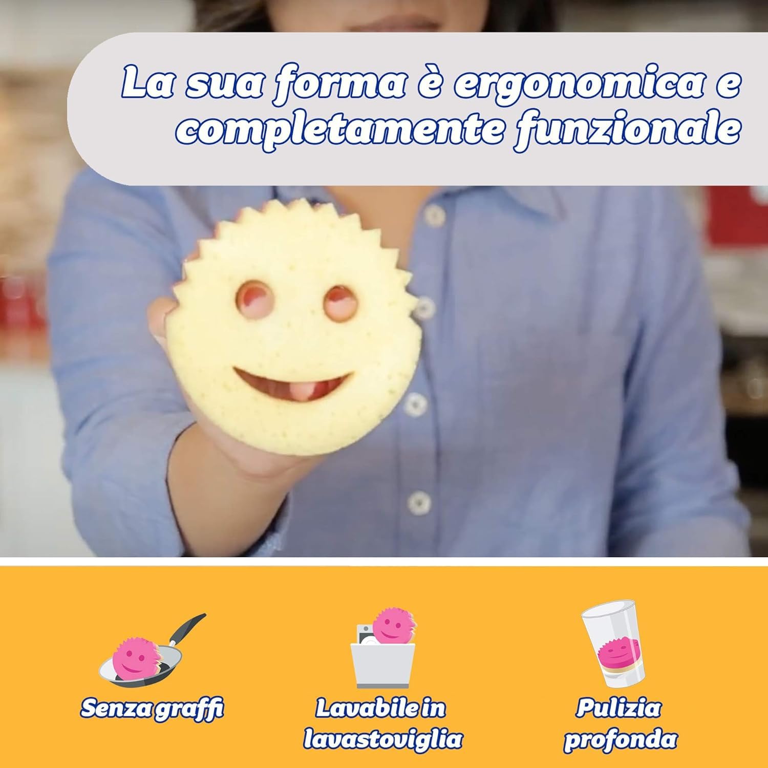 Scrubb Daddy Scrubb Mommy - Esponja abrasiva de cocina de doble cara, FlexTexture, cara sonriente, colores surtidos, 3 unidades — view 3