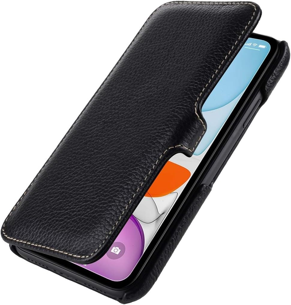 StilGut Book Type Flip Case for iPhone 11 (6.1"), Genuine Leather iPhone 11 Case with Closure, Black