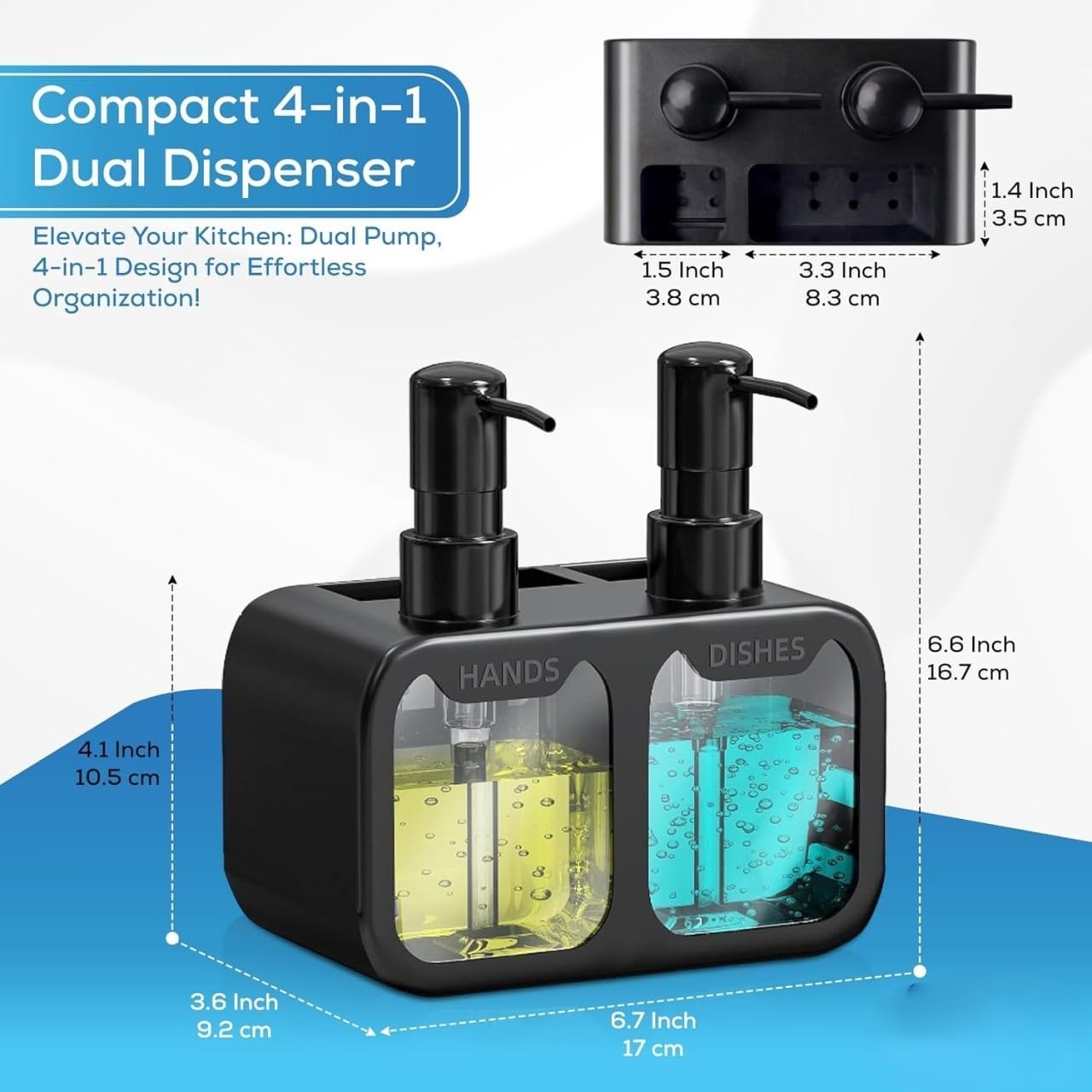 MeRaYo Dispensador de jabón para lavar a mano, dispensador de jabón líquido para fregadero de cocina, dispensador de líquido para lavado de platos, color negro