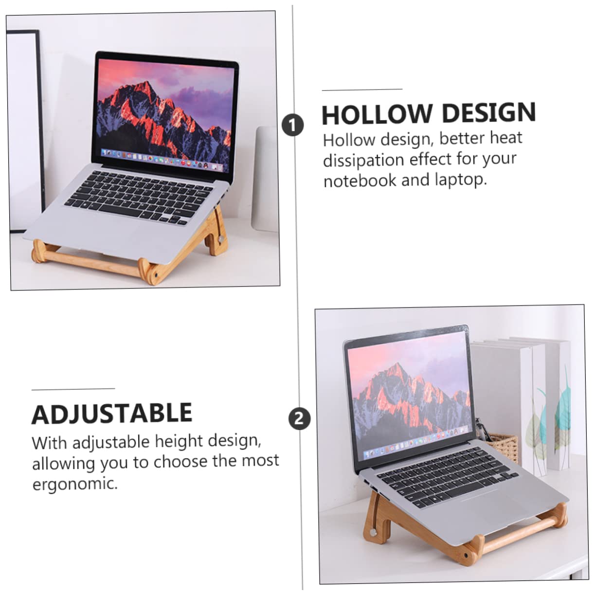 Levemolo Supporto Verticale Laptop in Legno, Scrivania Portatile per Laptop, Altezza Regolabile, Dissipazione del Calore, Angolo Ergonomico per Casa e Ufficio