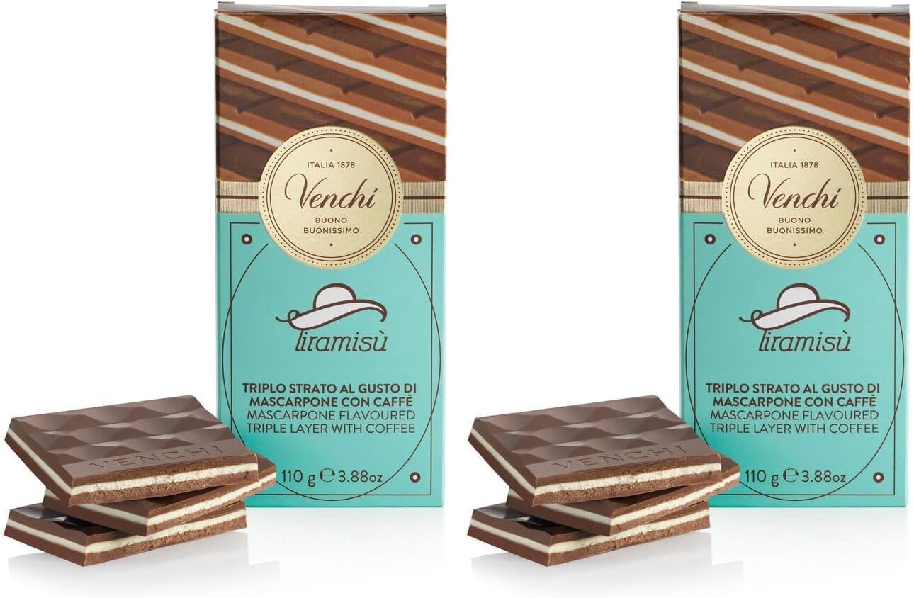 Chocolate Bar: Tiramisu Chocolate Bar, 3.88 oz - Layers of Coffee paste, Mascarpone cream, and Dark Chocolate - Naturally Gluten Free (Pack of 2)