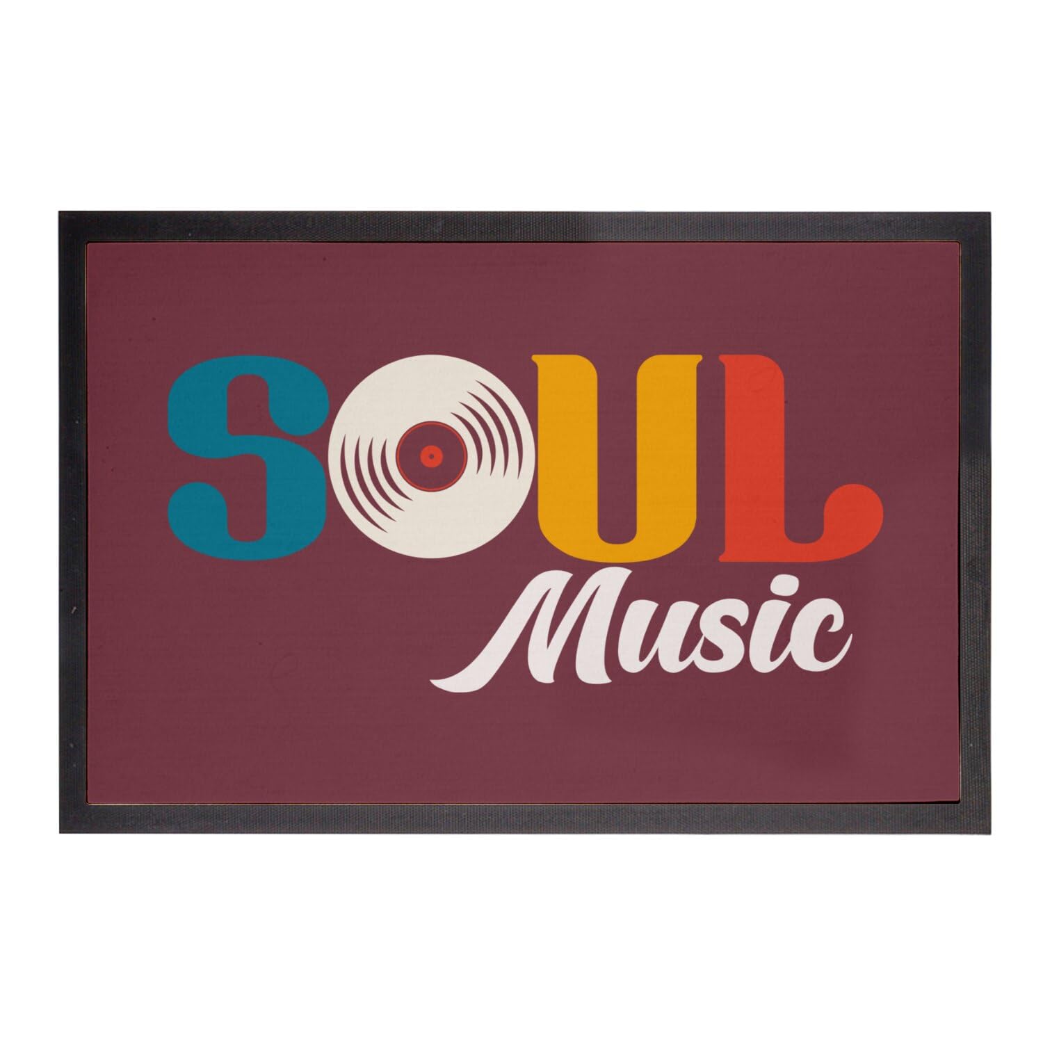 Paillasson rouge musique vinyle vintage 70's tapis entrée 60x40cm