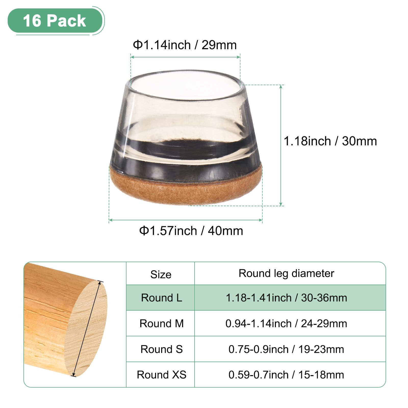 M METERXITY 16-Pack Chair Leg Floor Protectors - Image 3