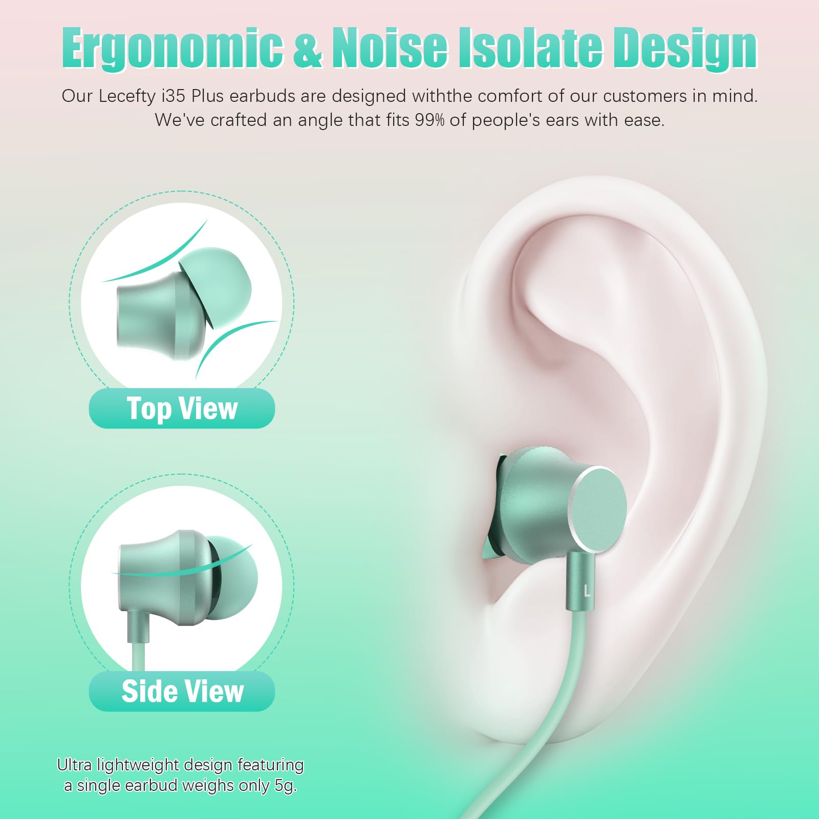 Lecefty Neckband Bluetooth Headphones - 200H Playtime, Waterproof, Balanced Armature Drivers (Pinkish Green)