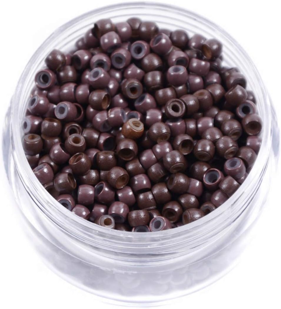 500PCS Beads Silicone Aluminium Nano Micro Ring Beads 3mm Lined For Hair Extensions Tool Itip Beads (Light Brown)
