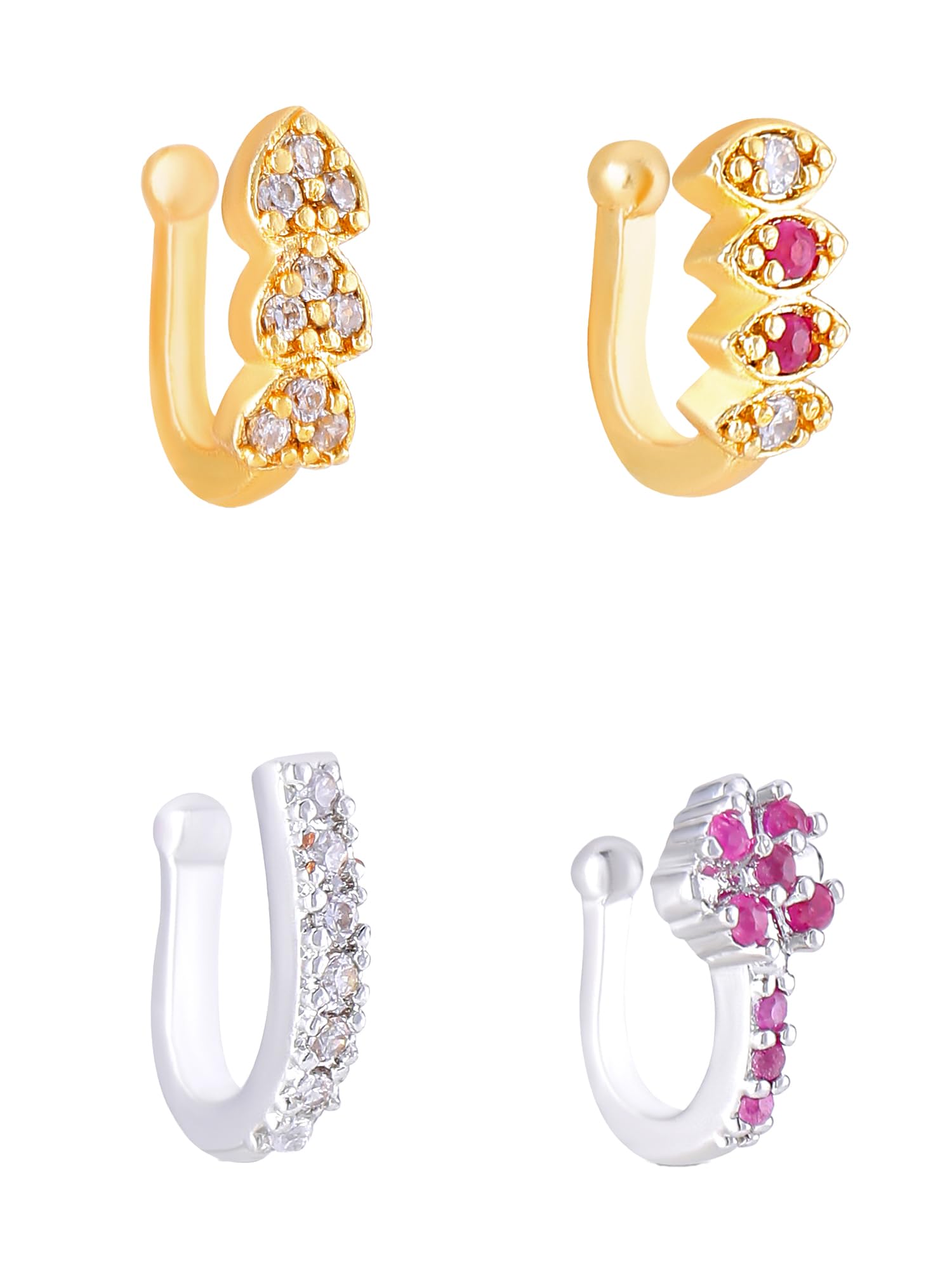 Yellow ChimesNose Pin for Women Gold-Plated White and Pink AD Studded Nose Pins for Women and Girls…