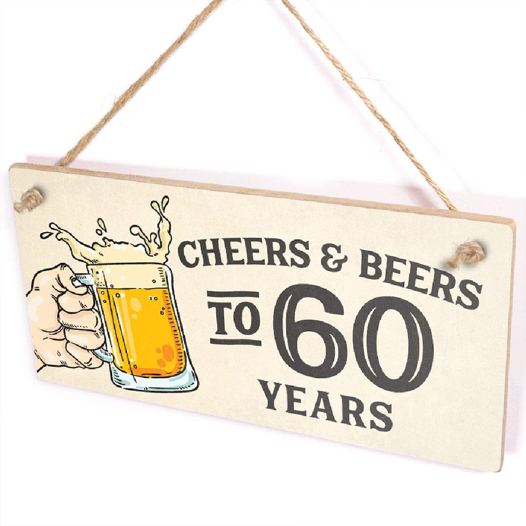 Cheers & Beers to 60 Years Sign - 60th Sixtieth Birthday Party Drinking Sign