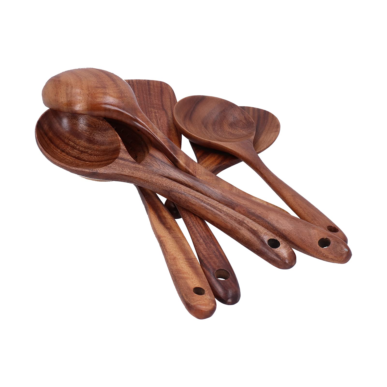 Set di Spatole e Cucchiai da Cucina, Utensili in Legno per Cucinare, Set di Utensili da Cucina, Utensili da Cucina con Manico Lungo per Uso Domestico con Padelle Antiaderenti, Set di Utensili da Cucin