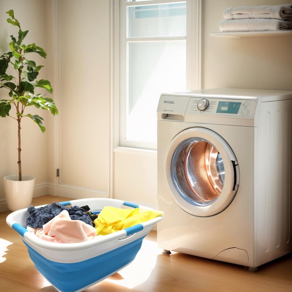 SAMMART 49L Collapsible 4 Handled Laundry Basket-Foldable Storage Container-Portable Washing Bin-Space Saving-Pet Bath Tub,Water capacity 37L(1, Sky Blue), Size : 25.4 x 18.7 x 10.25 inches