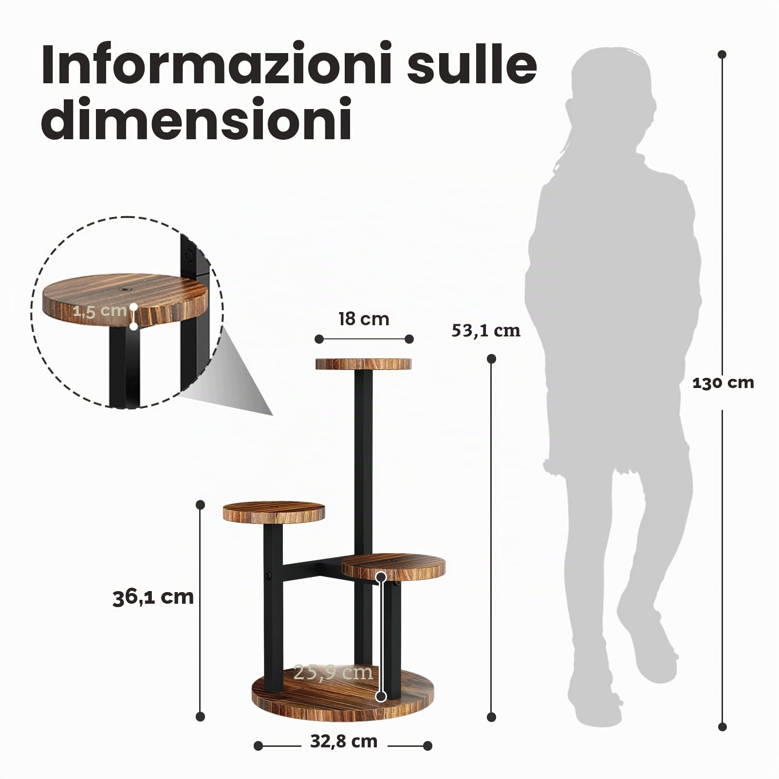Bamworld, supporto per piante da angolo, in metallo e legno, scaffale per piante da interno, supporto per piante alte da esterno, tavoli per piante, scaffale per piante da interno, supporto a 3