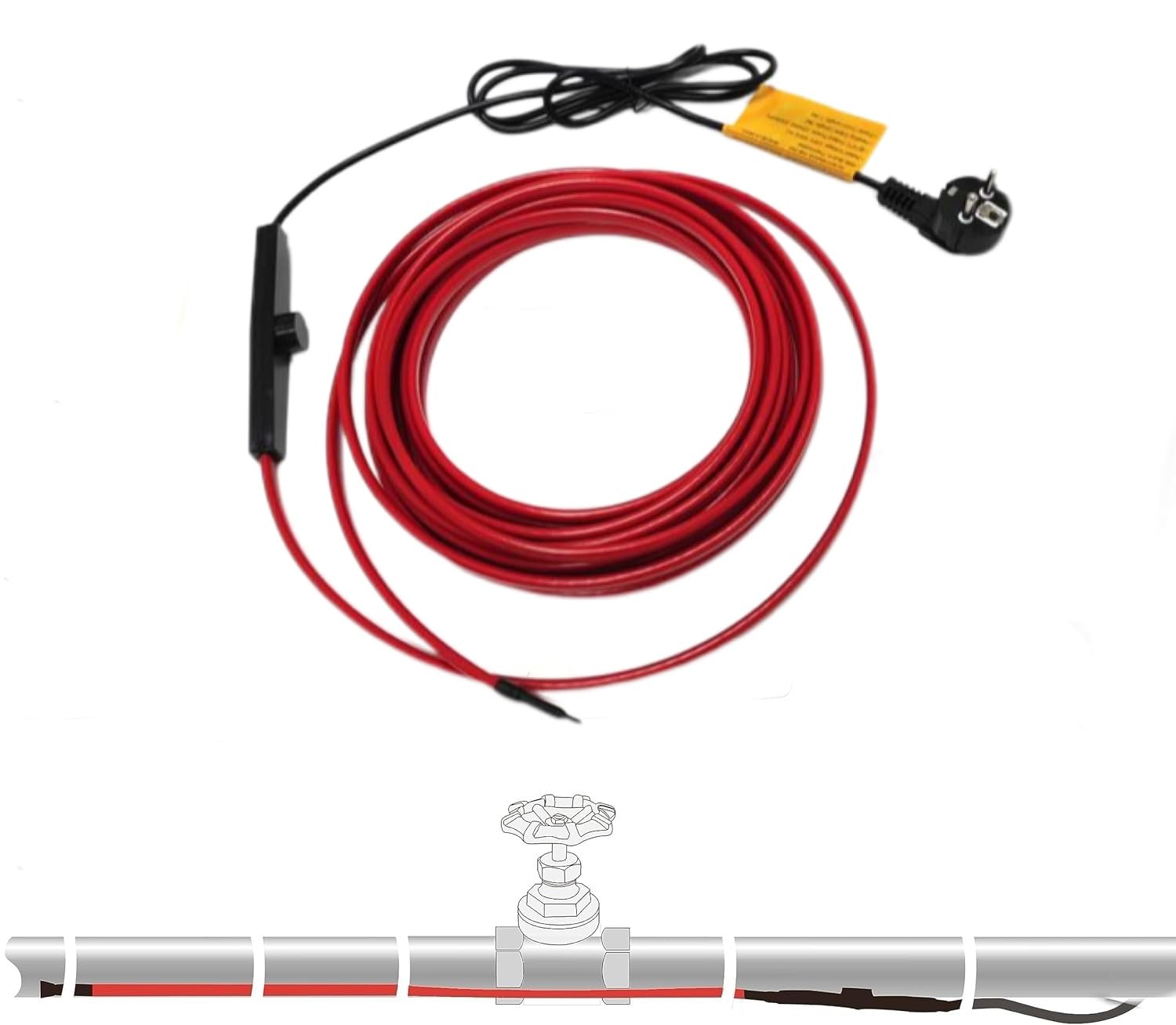 Câble chauffant antigel autorégulateur 25 W/M 230 V IP65 14 m avec thermostat et fiche Schuko