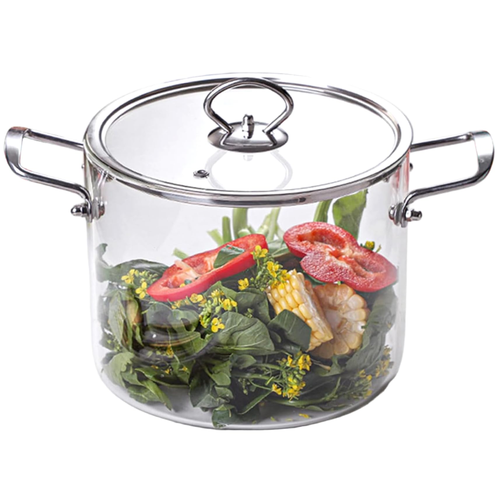 Glastopf mit Deckel, 4, 0 l transparenter Kochtopf mit doppeltem Edelstahlgriff, hitzebeständige Glastöpfe zum Kochen von Nudeln, Nudeln, Suppe, Milch