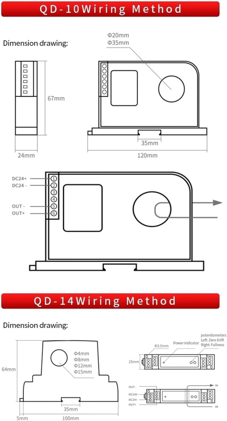 DC24V 20/35mm Hole AC Current Transmitter 20A 50A 100A 600A to 4-20mA 0-20mA 0-10V RS485 DC24V AC Current Transducer(AC 0-250A_Output 0-10V)