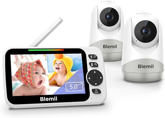 Blemil Blemil Babyphone Vidéo 5 Pouces Motorisé PTZ avec 2 Caméras et Capteur de Température