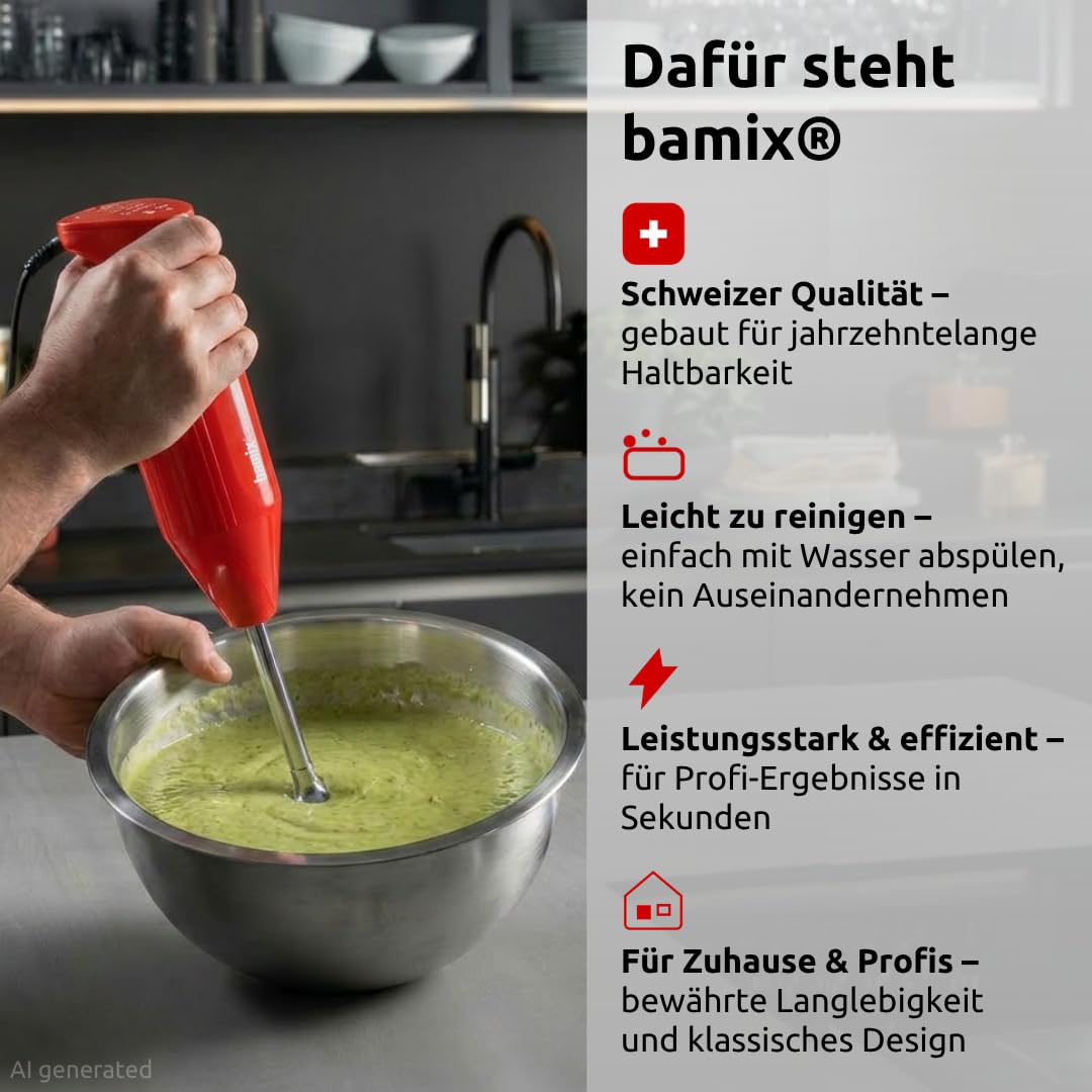 bamix Stabmixer Set M160 ONE inkl. Multifunktionsmesser aus Edelstahl, 160 Watt, 2-Stufen, Made in Switzerland, Rot