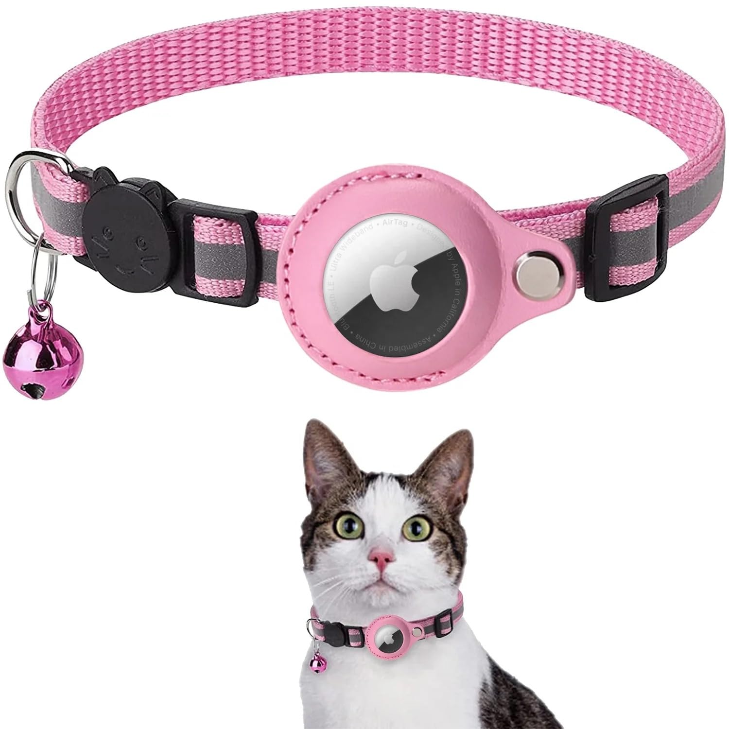 Adjustable Reflective Personalized Custom Pet For Airtag Dog Collar For Airtag Cat Collar With Bell