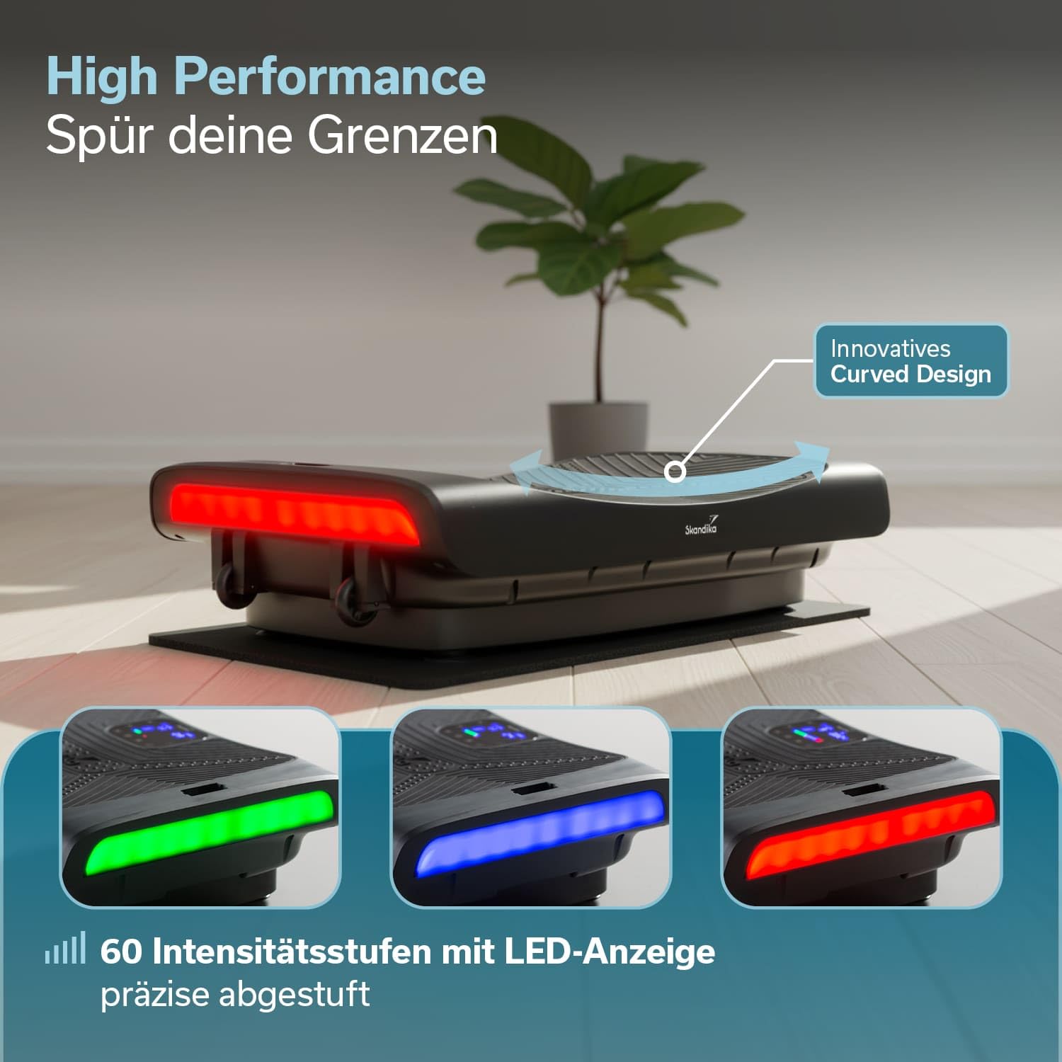Skandika Plataforma vibratoria 4D V3000 Plus - Vibración oscilante hasta 40 Hz - hasta 150 kg | Tecnología Curved - Esterilla Protectora para el Suelo - Cintas de Entrenamiento