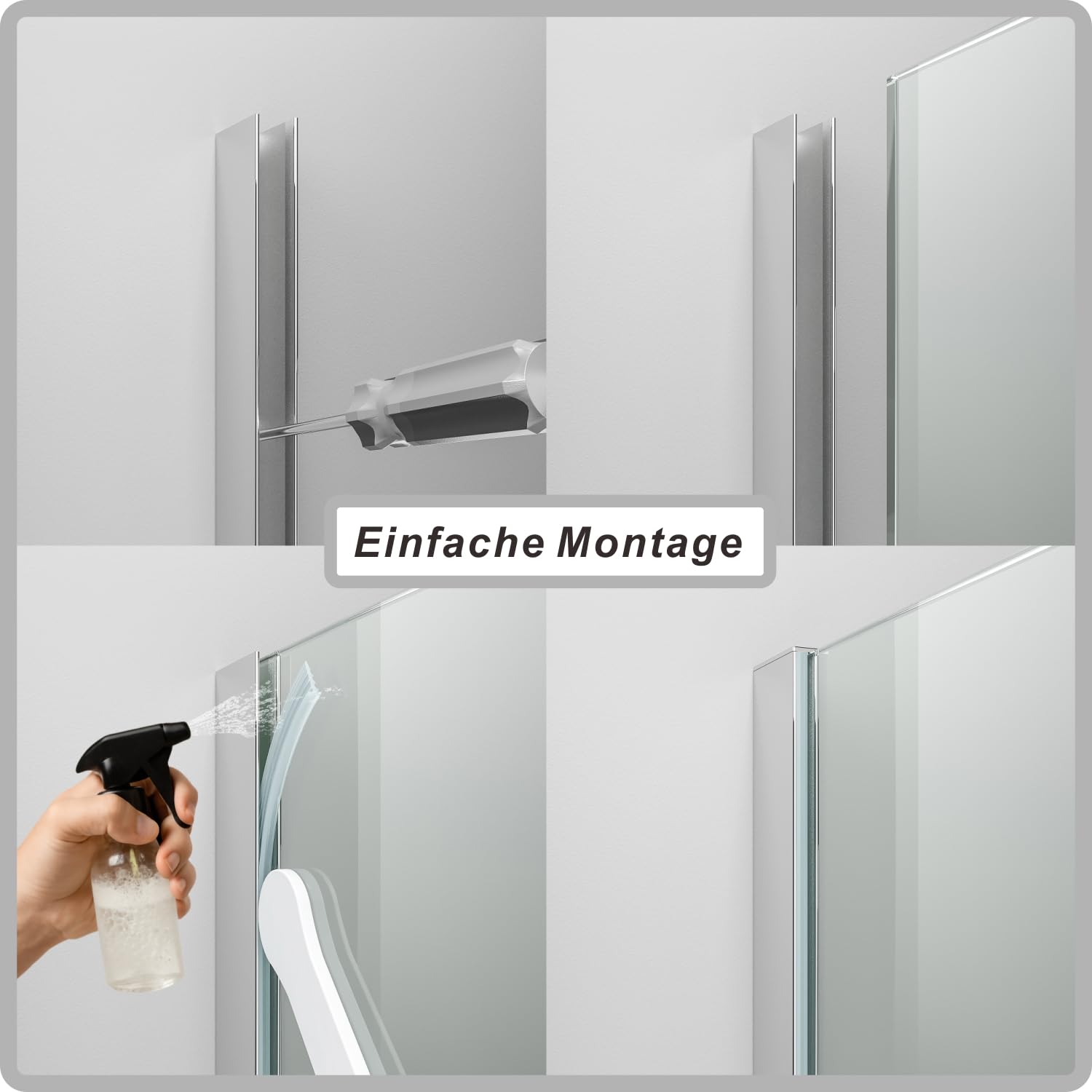 Wandanschlussprofil Wandprofil für Dusche Duschwand Glas U-Profil aus Aluminium mit Stabilisationsstange Stabilisierungsstange Duschkabine Stabilisator Aluminium Gebürstetes Gold für Glasstärke 8 mm
