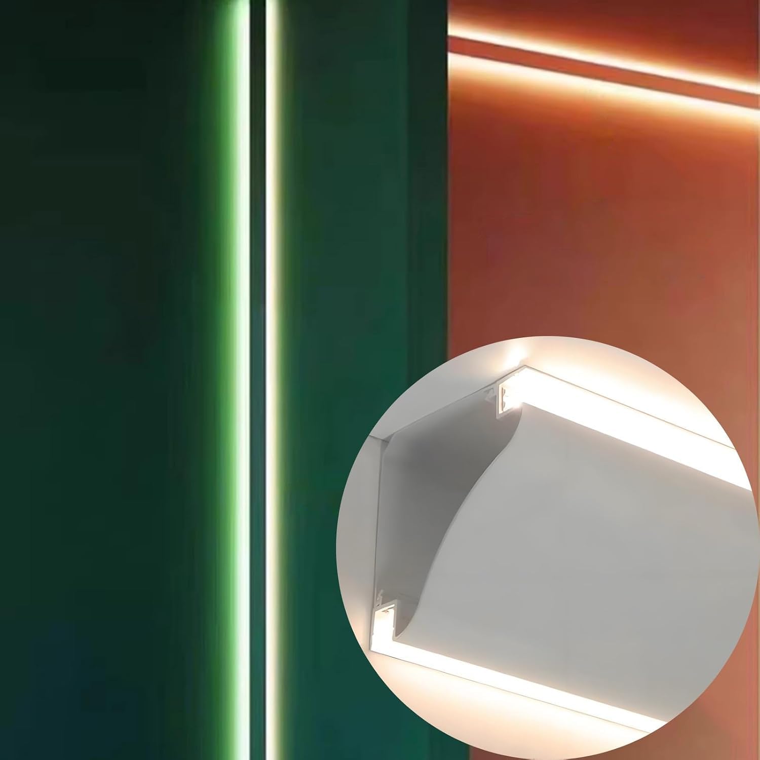 Aluminiowy kanał LED z akcesoriami narożnymi, listwa koronowa do taśm LED, profil LED do montażu powierzchniowego do szafek schodowych Półka na książki Salon Sypialnia(70m/229.7ft)
