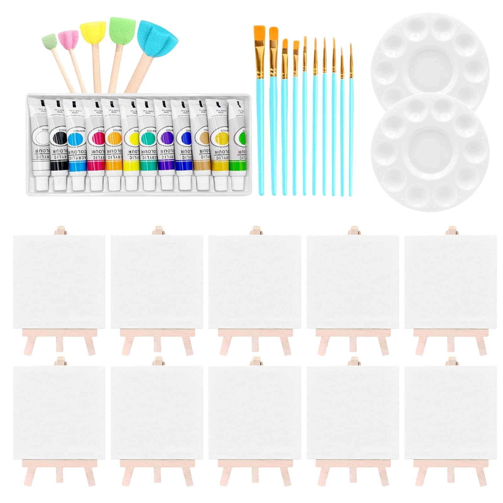 Set Pittura E Tela Forniture Didattiche Lavabili Portatili | Mini Kit Colori Acrilici E Tela 10 Pezzi Per Bambini, Ragazzi, Adulti, Principianti, Artisti, Disegno, Attività Esterna, Fai
