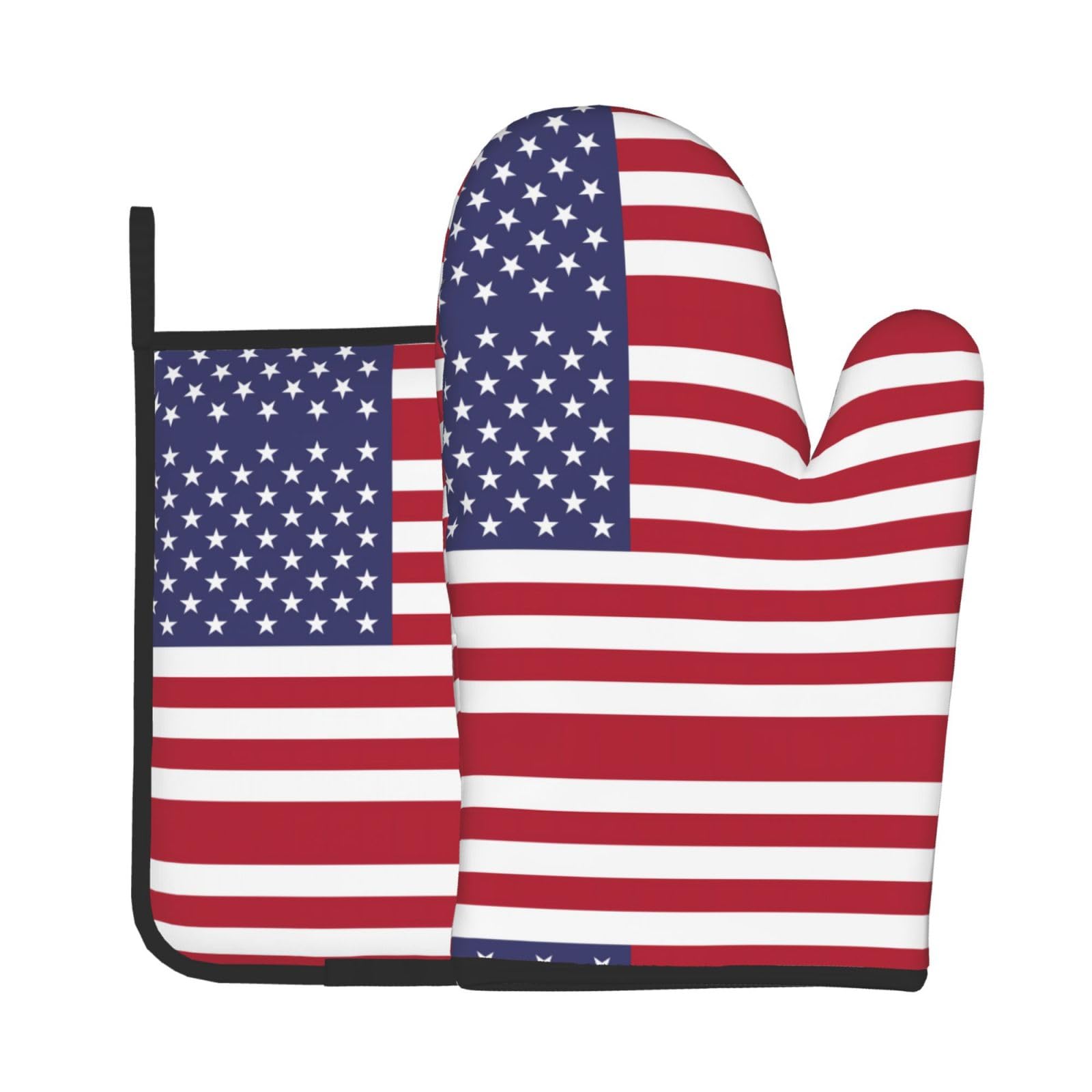 Oven Mitts and Potholders Set of 2 for Kitchen Baking Cooking GrayAmerican Flag Thick and Durable