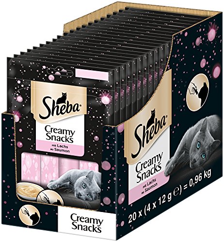 Sheba Creamy Snacks, Romige Kattenlekkernij, Met Zalm, Om Uit De Hand Te Voeren, 80 x 12 g