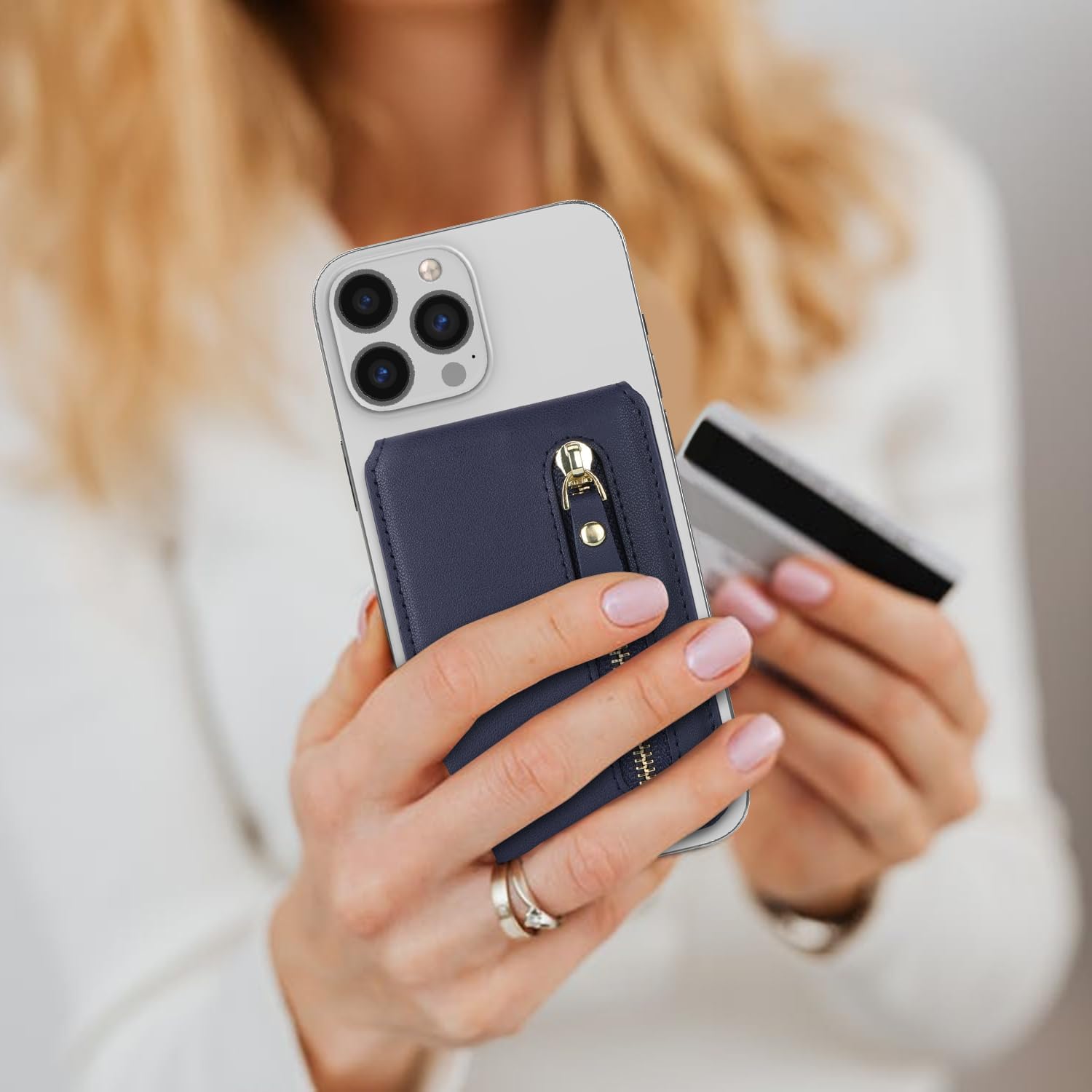 Ｈａｖａｙａ カードケース MagSafe対応 マグネット内蔵 ジッパー iPhone 16 Pro Max/16 Pro/16 Plus/16、15 Pro Max/15 Pro/15 Plus/15、14 Pro Max/14 Pro/14 Plus/14、13 Pro Max/13 Pro/13/13 Mini、12 Pro Max/12 Pro/12/12 Mini-ブルー