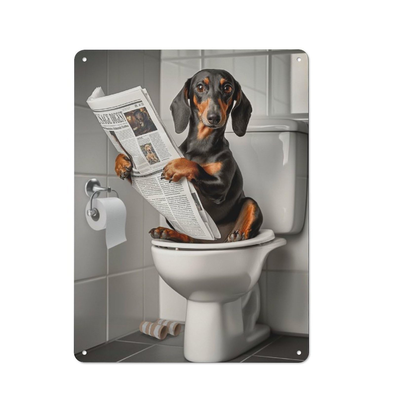 Dachshund on The Toilet Printed Metal Sign 40x30cm for Café Or Restaurant, for Hospitality Interior Collectors