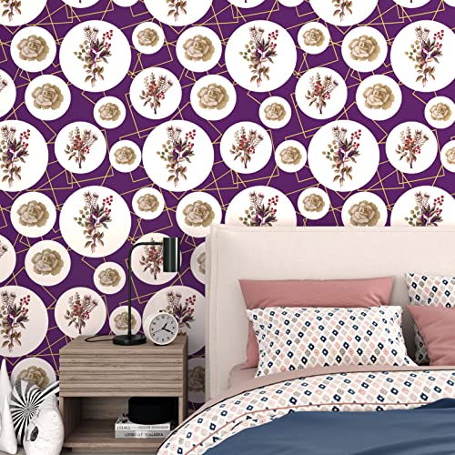 Papier Peint Adhesif Mural Violet Vinyle Film Adhesif pour Meuble Vintage Fleur Rouleau Adhesif Decoratif Papier Peint Salon Chambre Cuisine Porte Meuble Vinyle pour Tiroir Armoire 44.5 X 300cm Cover