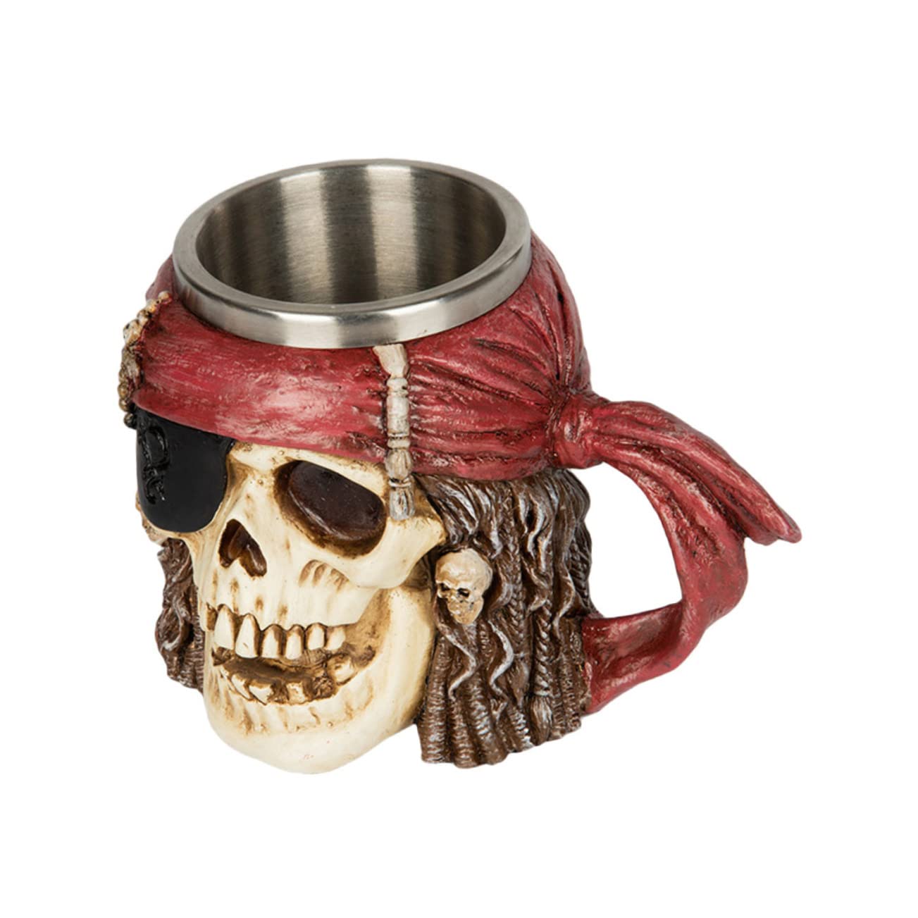Veemoon Chope de Bière en Acier Inoxydable 304 Tête de Crâne Pirate, Mug Original en Résine Épaisse, Résistant et Décoratif pour Café et Bière