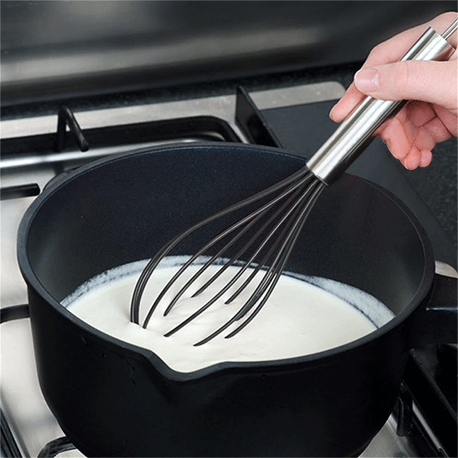 Batidor de Silicona de Acero Inoxidable con Mango ergonómico: batidor de Cocina Manual eficiente para Huevos y horneado Silk Pillowcase