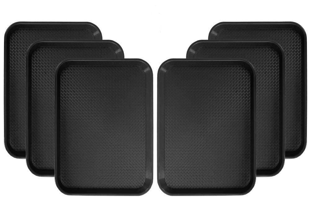 Serving Trays Platter Rectangular Shape Plastic Tray for Drink Breakfast Tea Dinner Coffee Salad Food for Dinning Table Home Kitchen 11x14 Inches Black Set of 6