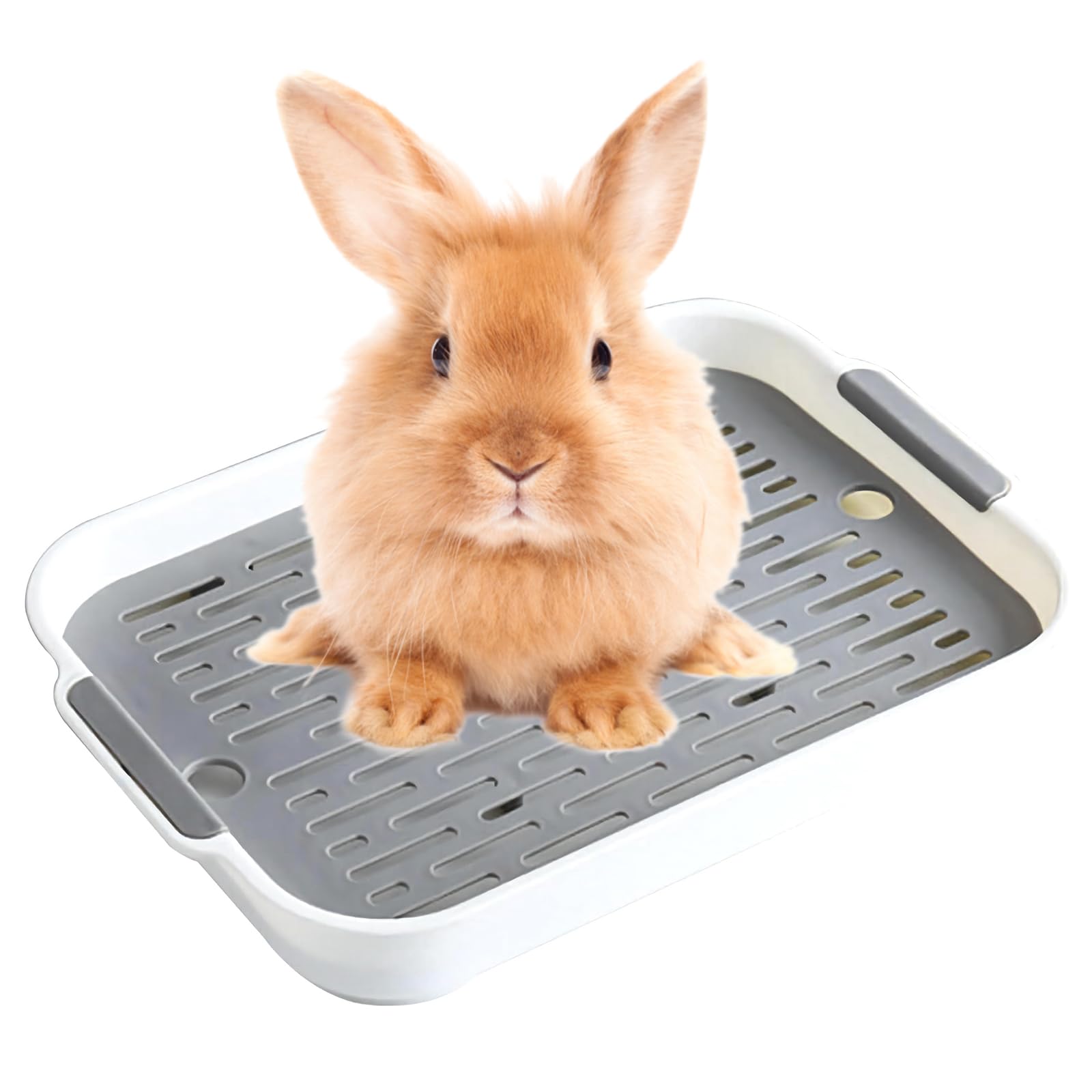 Hoquare Large Rabbit Litter Tray, Rectangular Bunny Litter Box with Grid, 2 Tier Flat Rabbit Cage Toilet Tray