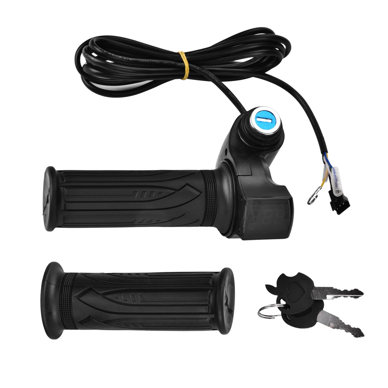 1Pair E-Bike Throttle Grip, 12v-84v Universal Electric Bicycle Scooter Handlebar Grip Twist Throttle with LCD Battery Voltage Display Key Knock for