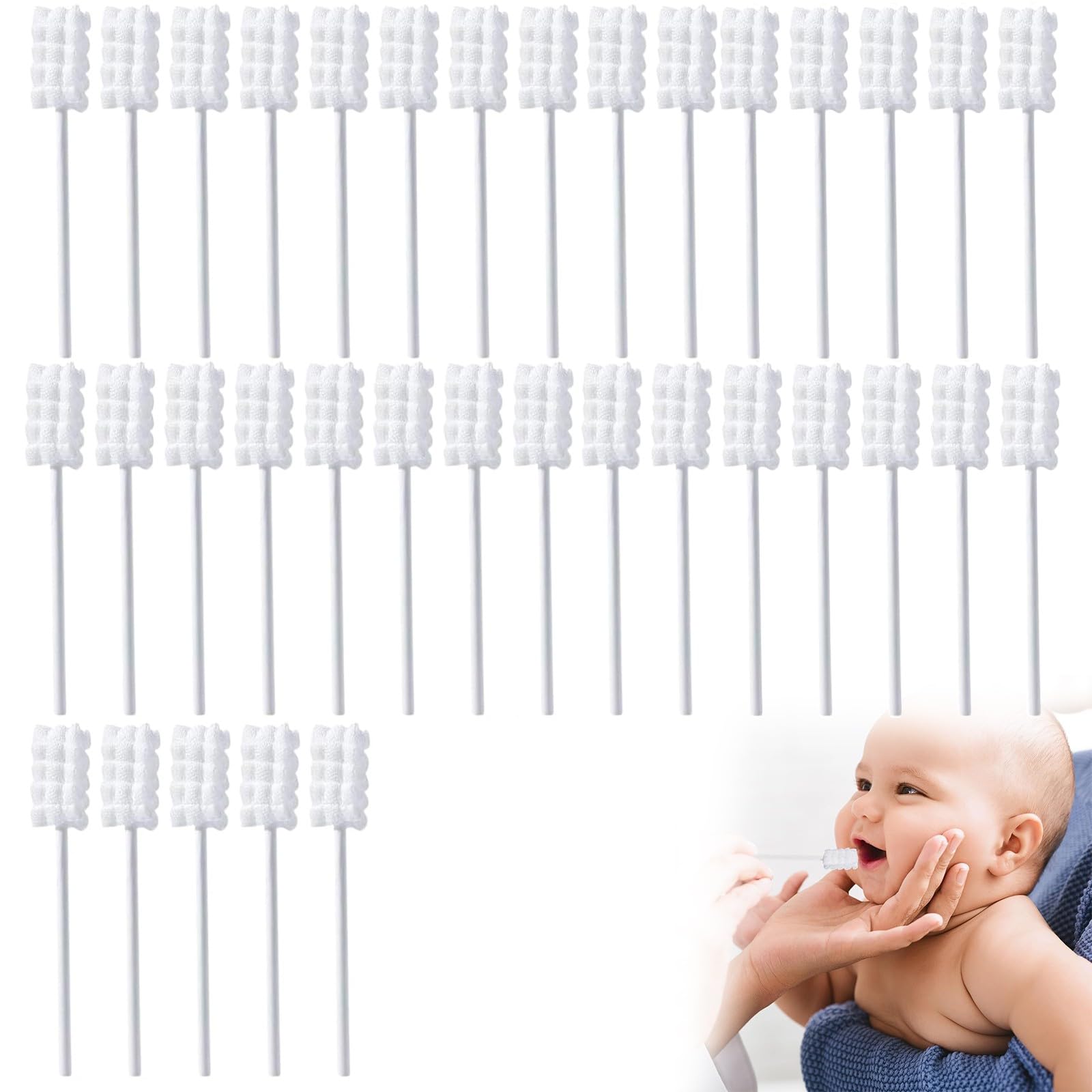 35 Pezzi Kit Puliscibocca Neonato, Cotton Fioc Neonato, Cotton Fioc Bambini, Spazzolino Neonato Monouso Sterilizzato, Spazzolino Dentini Setole Morbide, Portatile per Bambini