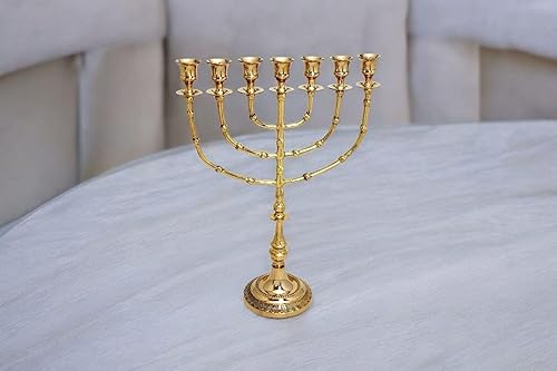 Miniatura 3 de Menorá de latón para velas y aceite | Arte de Judaica religioso y decorativo de mesa | 15 pulgadas de alto | Lámpara de 7 ramas | Menorá resistente
